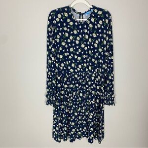 Draper James Kitty Dress Magnolia Nassau Floral Blue Womens XXL Long Sleeve